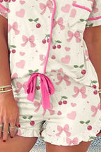 Printed Button Up Short Sleeve Top and Shorts Lounge Set - Plush Fashion Hub