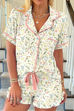 Printed Button Up Short Sleeve Top and Shorts Lounge Set - Plush Fashion Hub