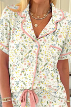 Printed Button Up Short Sleeve Top and Shorts Lounge Set - Plush Fashion Hub