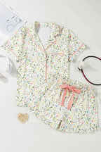 Printed Button Up Short Sleeve Top and Shorts Lounge Set - Plush Fashion Hub
