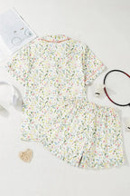 Printed Button Up Short Sleeve Top and Shorts Lounge Set - Plush Fashion Hub