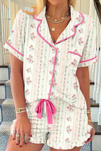 Printed Button Up Short Sleeve Top and Shorts Lounge Set - Plush Fashion Hub