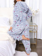 Printed Zip Up Long Sleeve Hooded Lounge Jumpsuit - Plush Fashion Hub