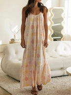 Printed Maxi Lounge Dress with Ruffled Hem - Plush Fashion Hub