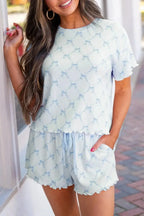 Printed Round Neck Top and Shorts Two-Piece Lounge Set - Plush Fashion Hub