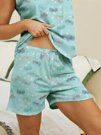 Printed Round Neck Top and Shorts Lounge Set - Plush Fashion Hub