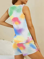 Printed Round Neck Top and Shorts Lounge Set - Plush Fashion Hub