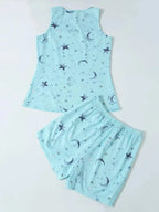 Printed Round Neck Top and Shorts Lounge Set - Plush Fashion Hub