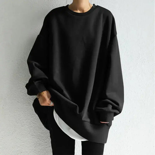 Women’s loose fit round neck pullover sweater dress in casual knitwear by Plush Fashion Hub, shown in a relaxed fit and soft fabric.