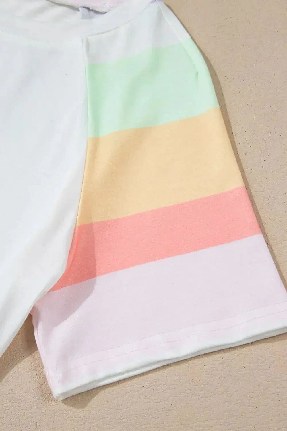 Rainbow Striped Round Neck T Shirt and Shorts Lounge Set - Plush Fashion Hub