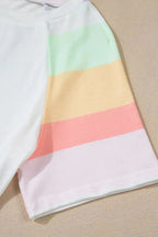 Rainbow Striped Round Neck T Shirt and Shorts Lounge Set - Plush Fashion Hub