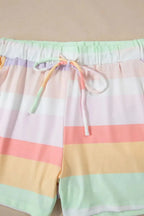 Rainbow Striped Round Neck T Shirt and Shorts Lounge Set - Plush Fashion Hub