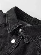 Chest Pocket Raw Hem Denim Loose Shirt Dress - Plush Fashion Hub