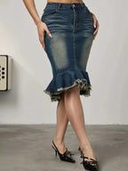 Raw Hem Mermaid Denim Skirt - Plush Fashion Hub