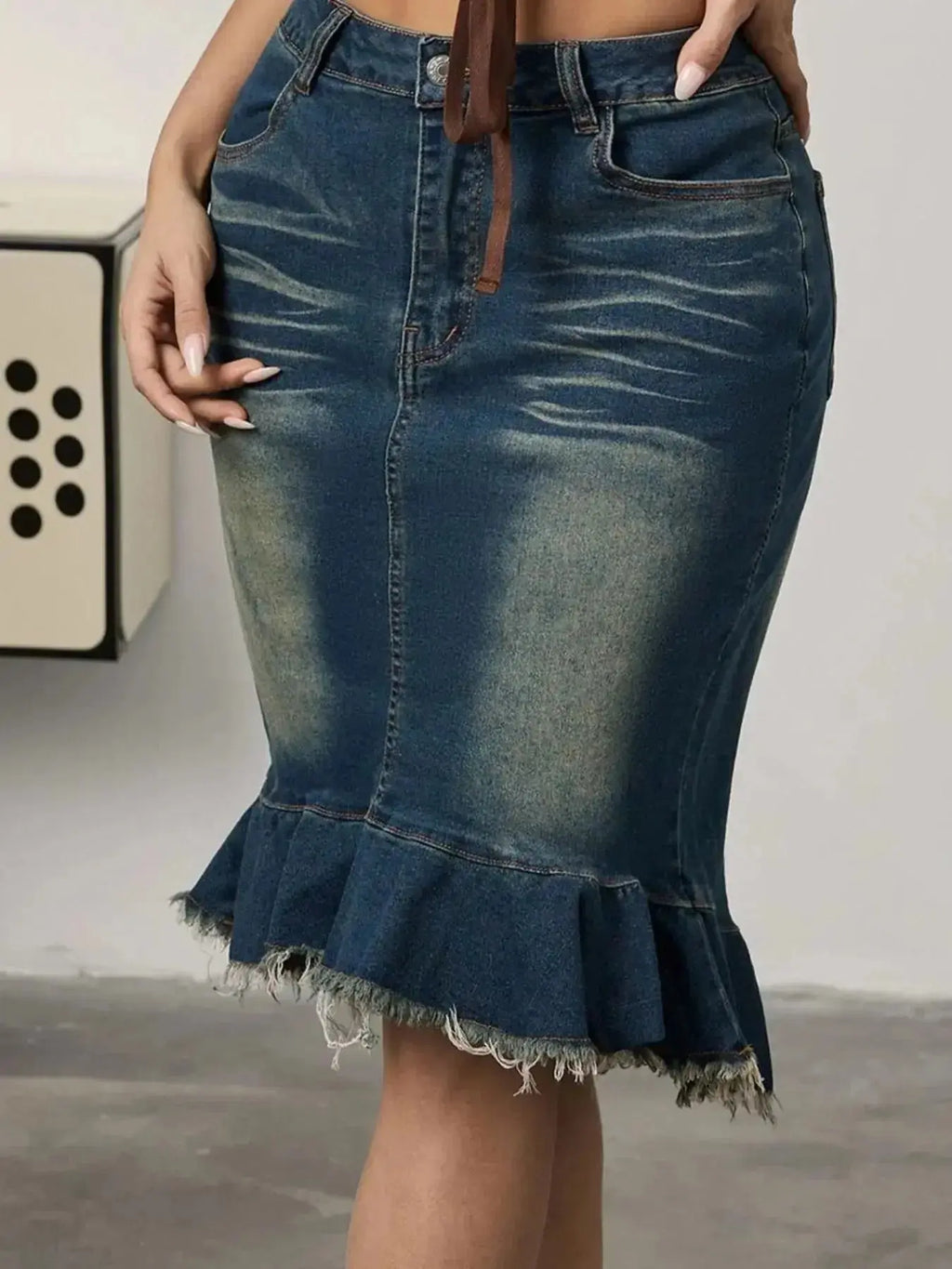 Raw Hem Mermaid Denim Skirt - Plush Fashion Hub