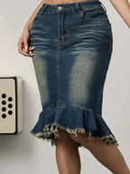 Raw Hem Mermaid Denim Skirt - Plush Fashion Hub