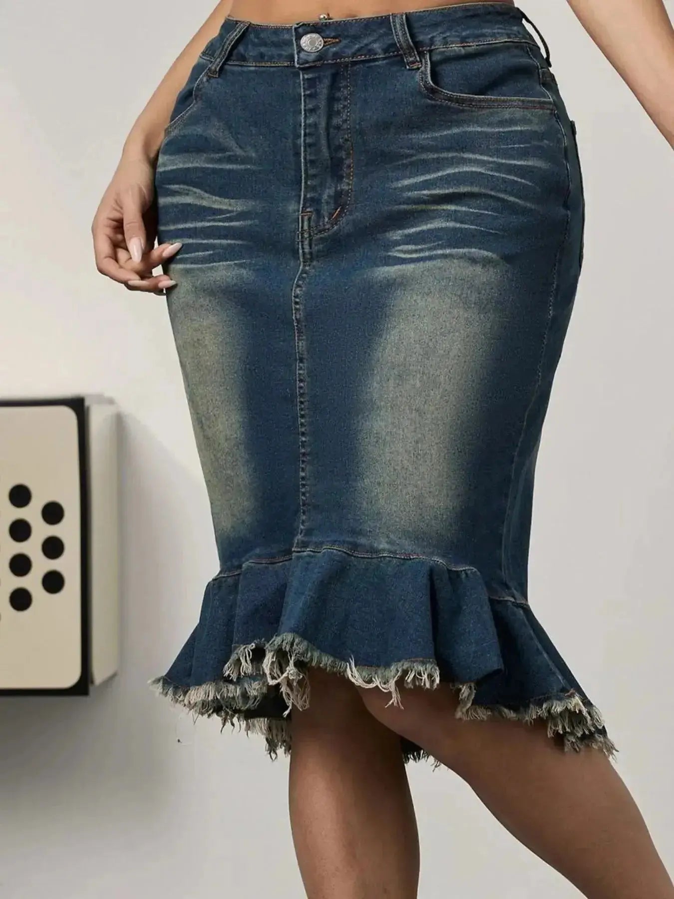 Raw Hem Mermaid Denim Skirt - Plush Fashion Hub
