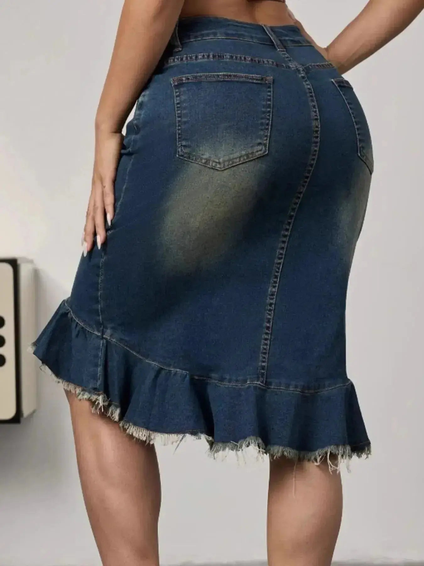 Raw Hem Mermaid Denim Skirt - Plush Fashion Hub