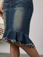 Raw Hem Mermaid Denim Skirt - Plush Fashion Hub
