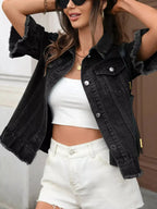 Raw Hem Button Up Denim Jacket - Plush Fashion Hub