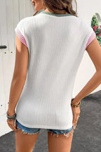 Contrast Trim Ribbed Knit Sleeveless Top - Plush Fashion Hub