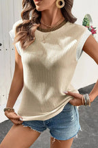 Contrast Trim Ribbed Knit Sleeveless Top - Plush Fashion Hub