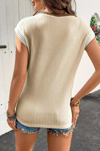 Contrast Trim Ribbed Knit Sleeveless Top - Plush Fashion Hub