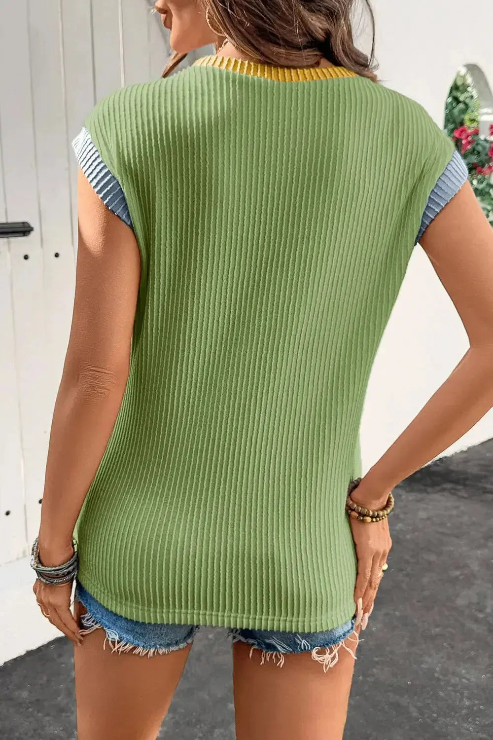 Contrast Trim Ribbed Knit Sleeveless Top - Plush Fashion Hub
