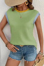Contrast Trim Ribbed Knit Sleeveless Top - Plush Fashion Hub