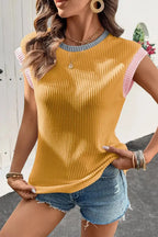 Contrast Trim Ribbed Knit Sleeveless Top - Plush Fashion Hub