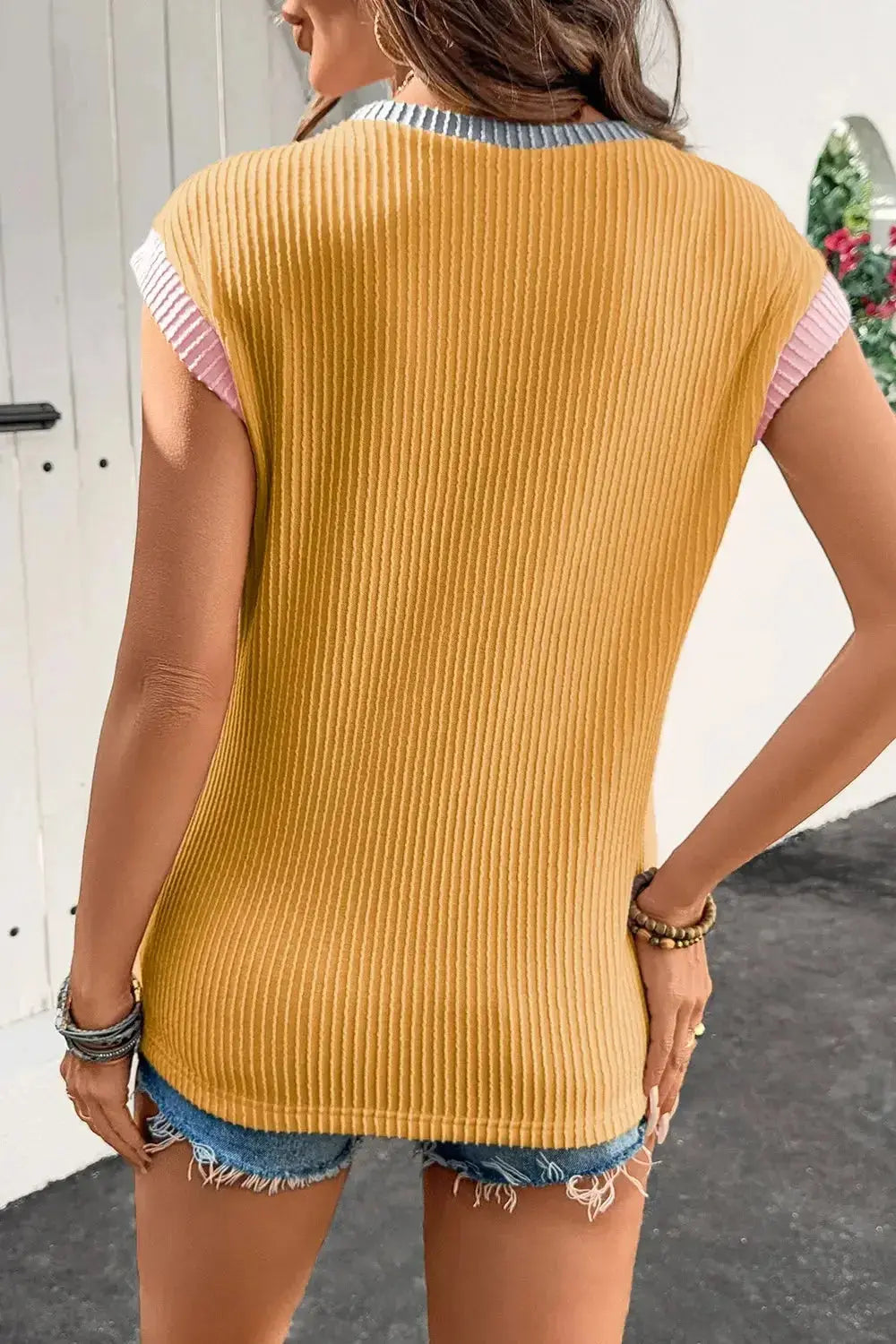 Contrast Trim Ribbed Knit Sleeveless Top - Plush Fashion Hub