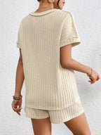 Texture Round Neck Top and Shorts Lounge Set - Plush Fashion Hub