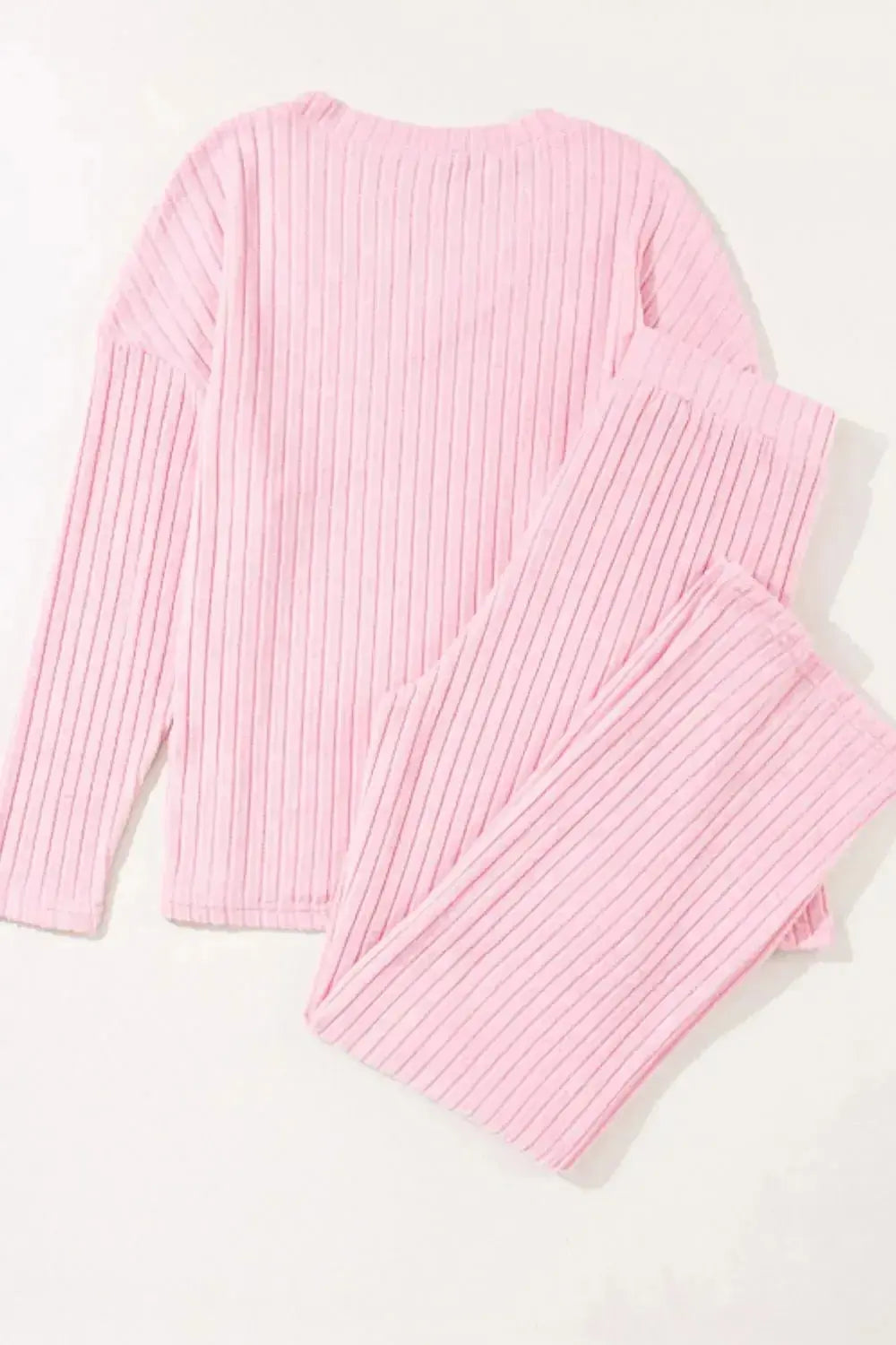 Ribbed V-Neck Top and Pants Lounge Set - Plush Fashion Hub