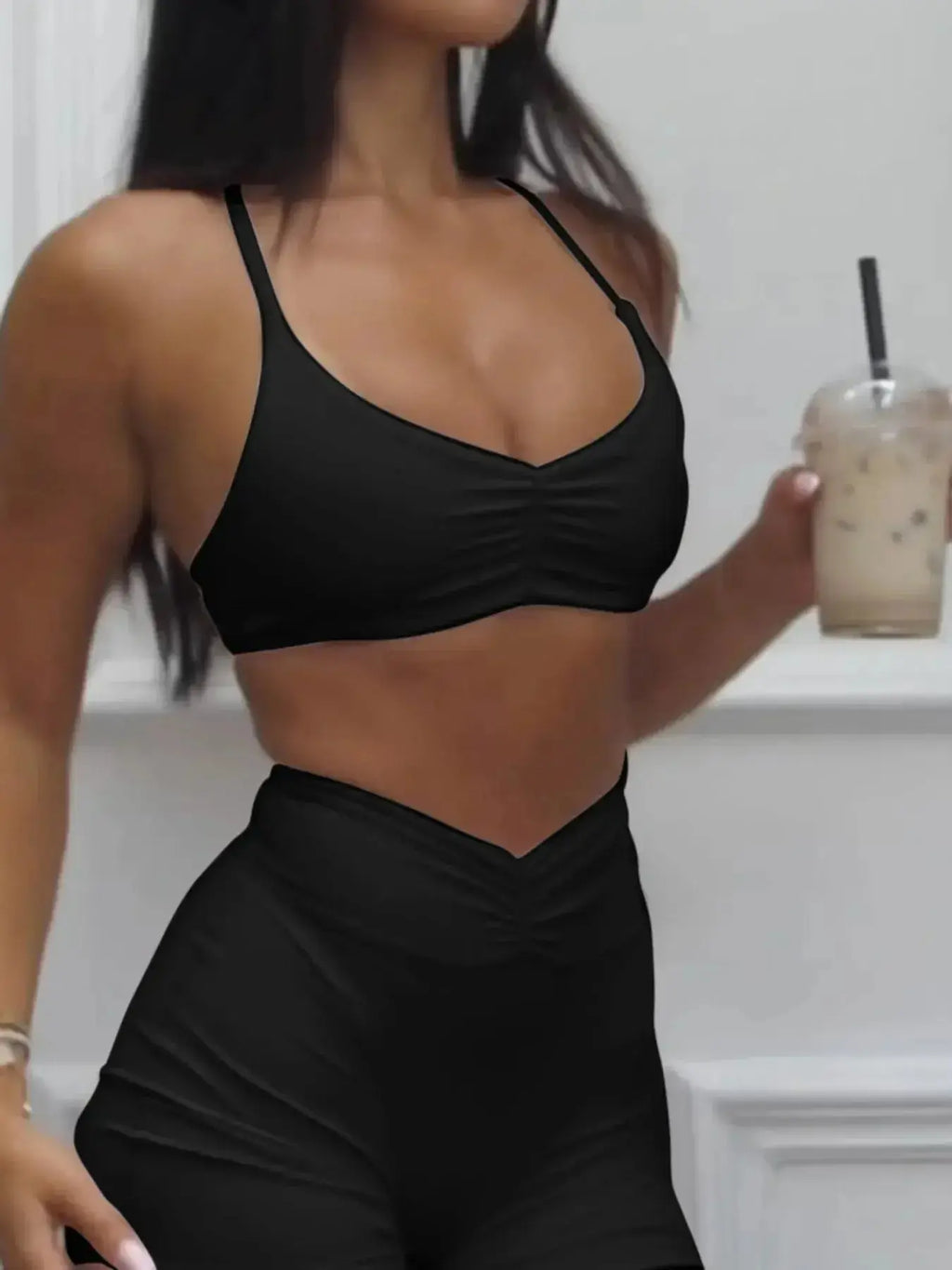Ruched Sports Bra and High-Waisted Shorts Active Set - Plush Fashion Hub