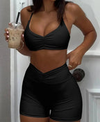 Ruched Sports Bra and High-Waisted Shorts Active Set - Plush Fashion Hub
