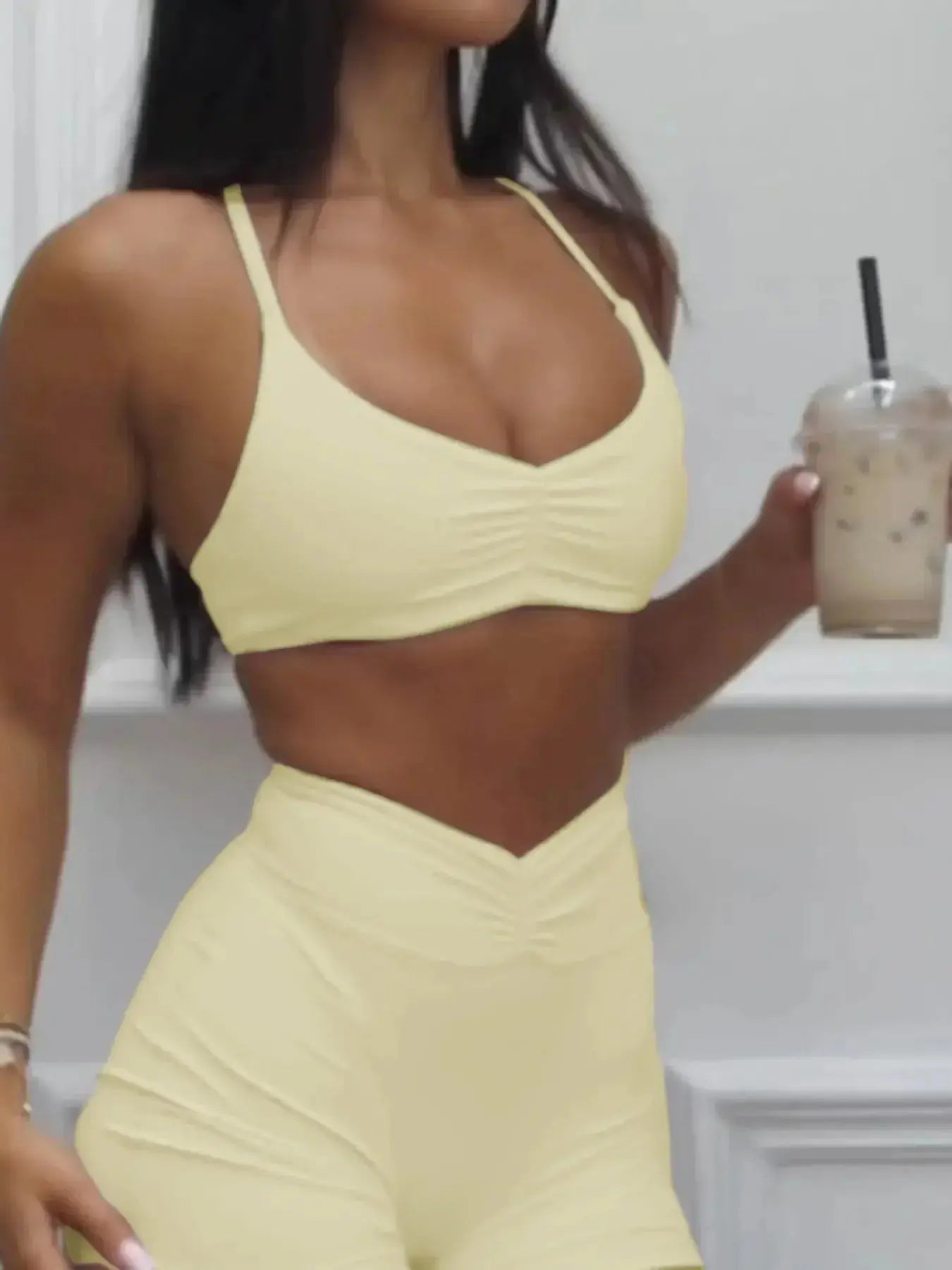 Ruched Sports Bra and High-Waisted Shorts Active Set - Plush Fashion Hub