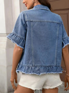 Raw Hem Button Up Denim Jacket - Plush Fashion Hub