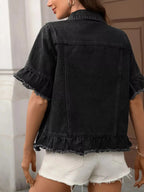 Raw Hem Button Up Denim Jacket - Plush Fashion Hub
