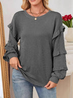 Ruffled Round Neck Long Sleeve Sweatshirt - Plush Fashion Hub