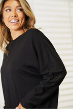 Double Take Seam Detail Round Neck Long Sleeve Top - Plush Fashion Hub