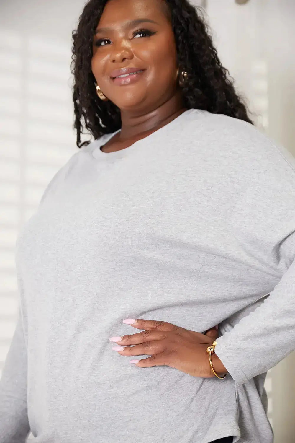 Double Take Seam Detail Round Neck Long Sleeve Top - Plush Fashion Hub