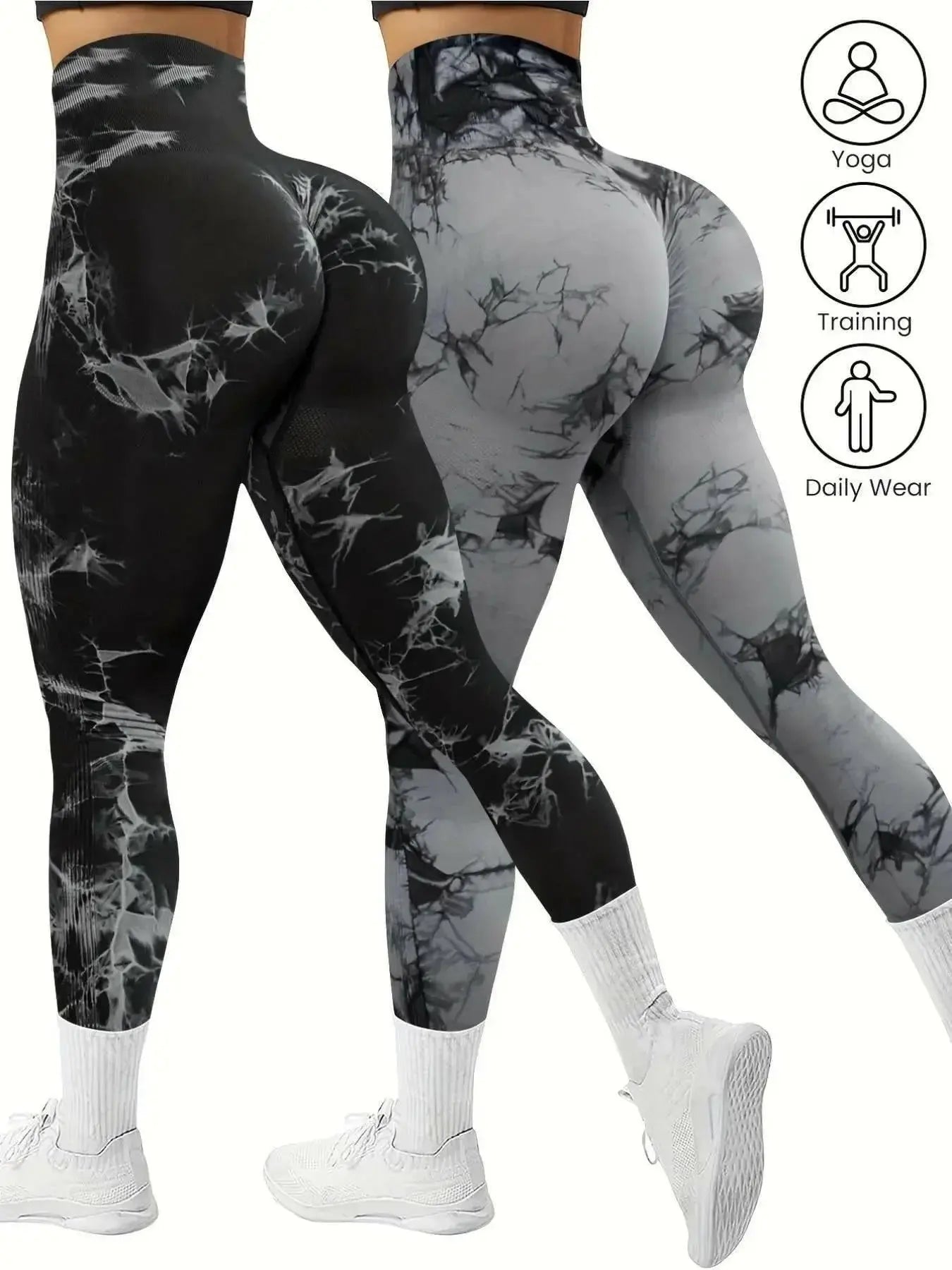 Women's 2-Pack Seamless Tie-Dye High Stretch Sports Yoga Leggings - Plush Fashion Hub