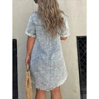Full Size Raw Hem Short Sleeve Denim Dress Plus Size - Plush Fashion Hub