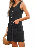 Button-Front Sleeveless Denim Dress - Plush Fashion Hub
