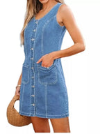 Button-Front Sleeveless Denim Dress - Plush Fashion Hub