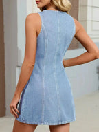 Sleeveless Button-Front Denim Dress - Plush Fashion Hub