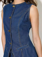 Button Up Sleeveless Denim Top and Shorts Set - Plush Fashion Hub
