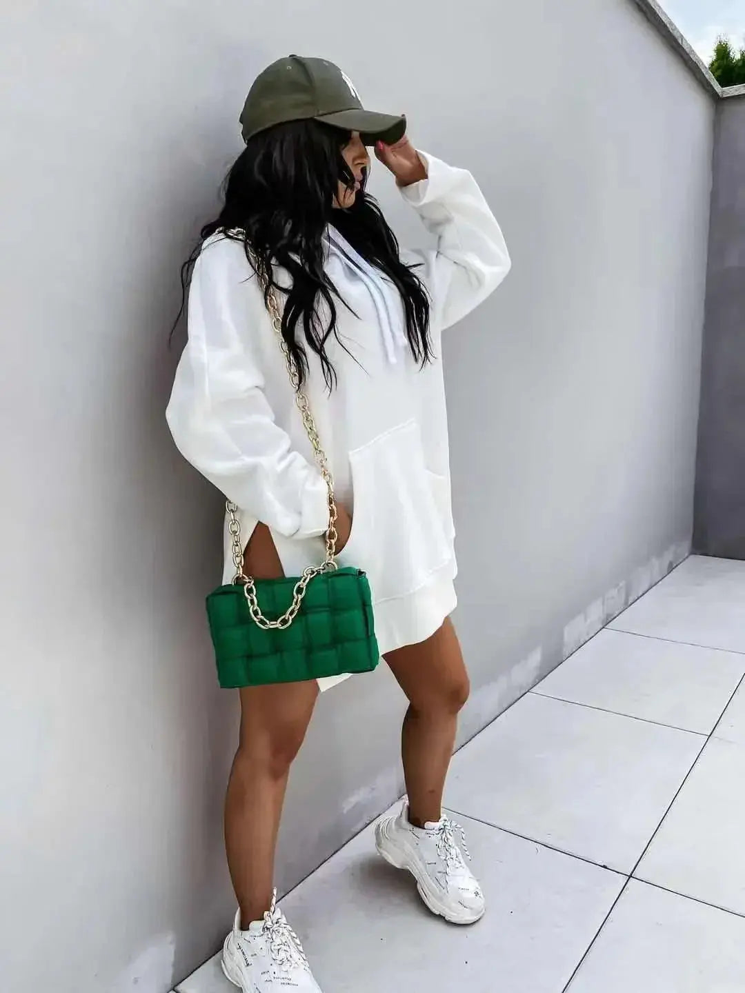 Women's Solid Color Hooded Mid-length Sweatshirt - Plush Fashion Hub