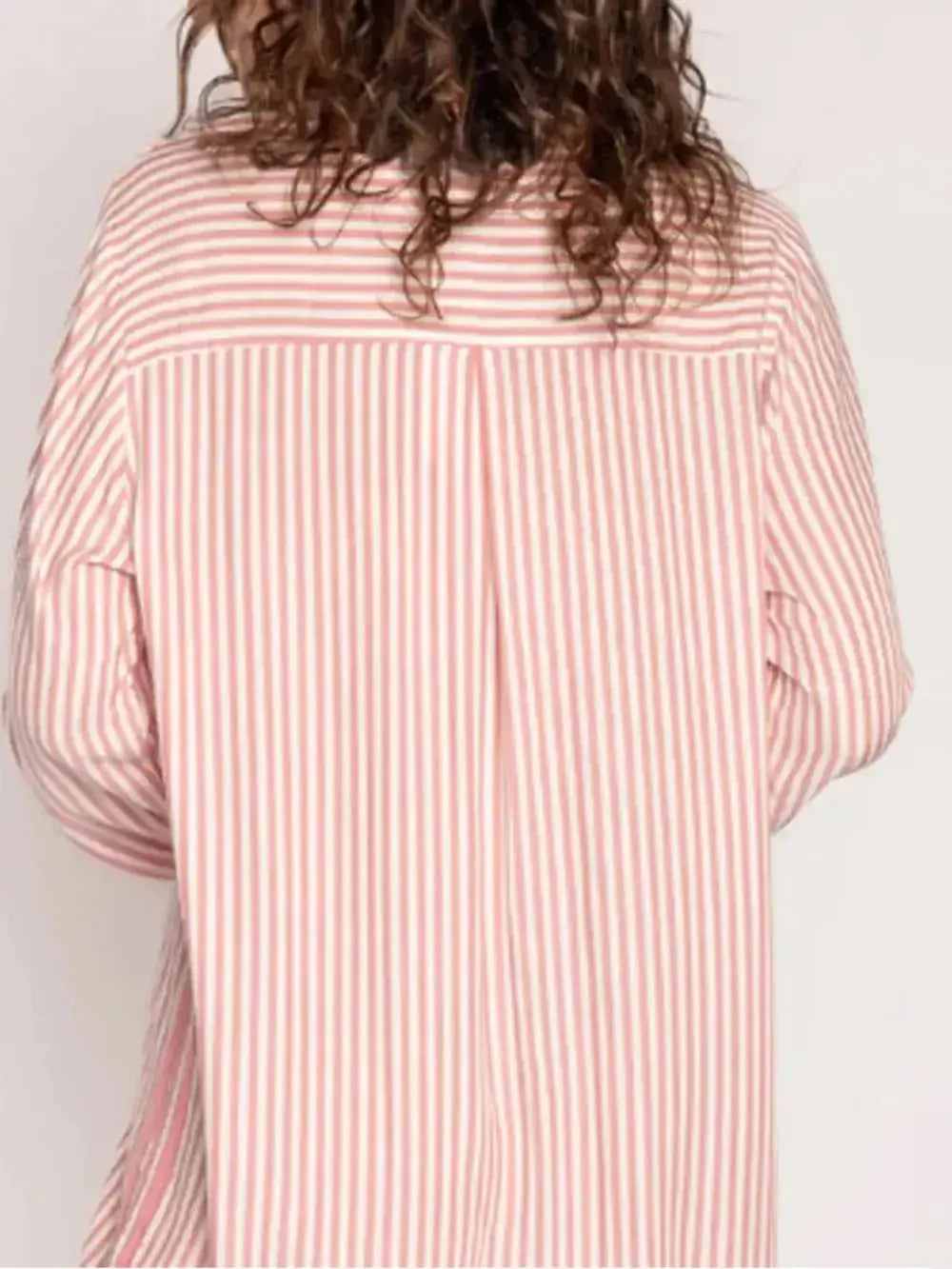 Striped Collared Neck Long Sleeve Top and Shorts Lounge Set - Plush Fashion Hub