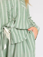 Striped Collared Neck Long Sleeve Top and Shorts Lounge Set - Plush Fashion Hub